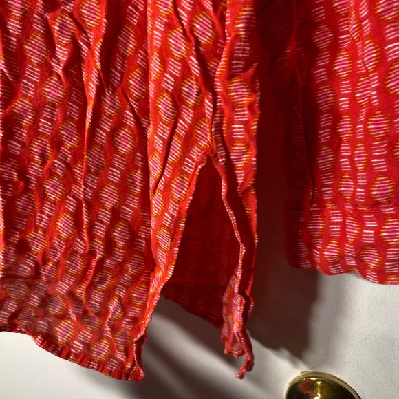 Rockflowerpaper Womens Red Orange Geometric Crinkle Tunic Top Long Sleeve Large - Picture 7 of 8